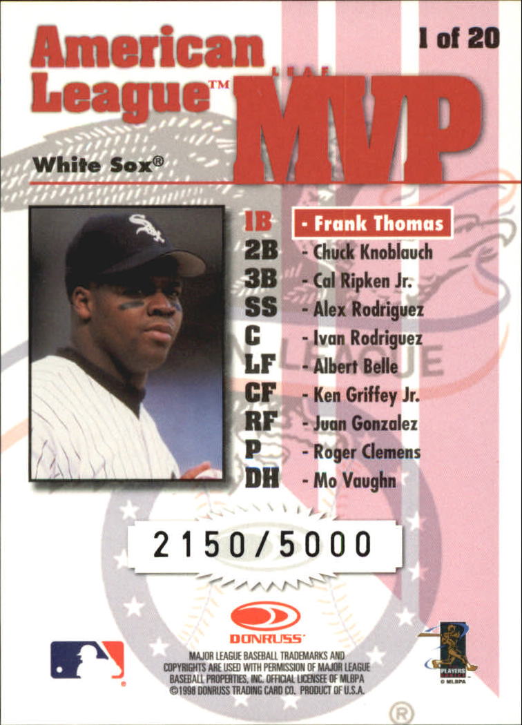 1998 Leaf Rookies and Stars Leaf MVP's #1 Frank Thomas back image