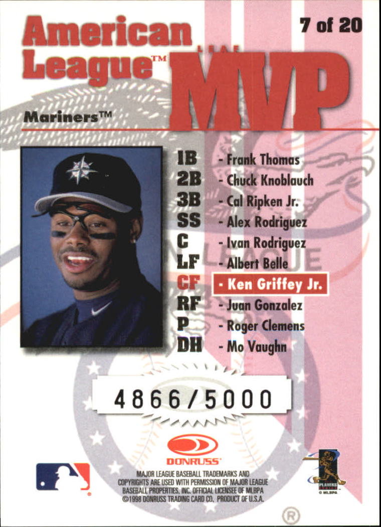 1998 Leaf Rookies and Stars Leaf MVP's #7 Ken Griffey Jr. back image