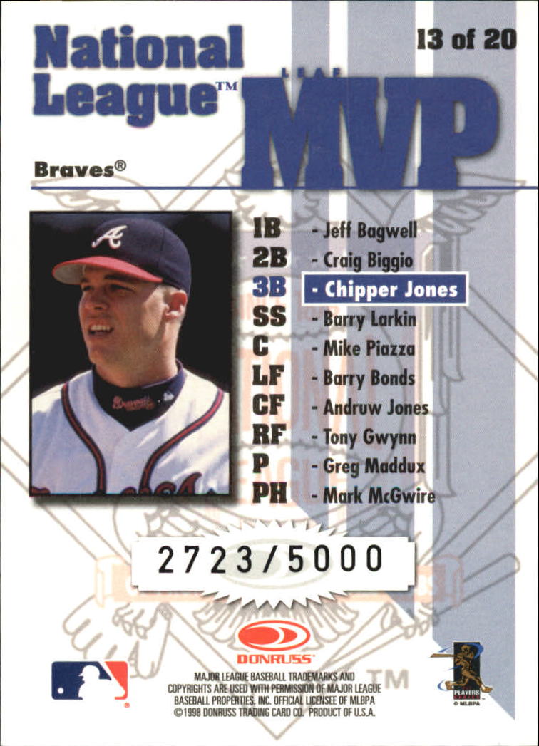 1998 Leaf Rookies and Stars Leaf MVP's #13 Chipper Jones back image