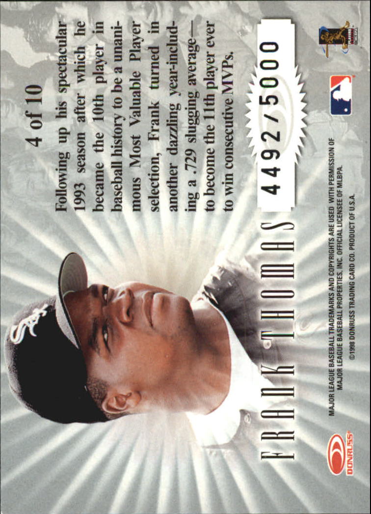 1998 Leaf Rookies and Stars Standing Ovations #4 Frank Thomas back image