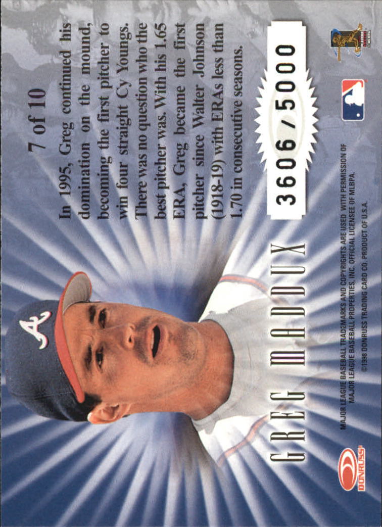 1998 Leaf Rookies and Stars Standing Ovations #7 Greg Maddux back image