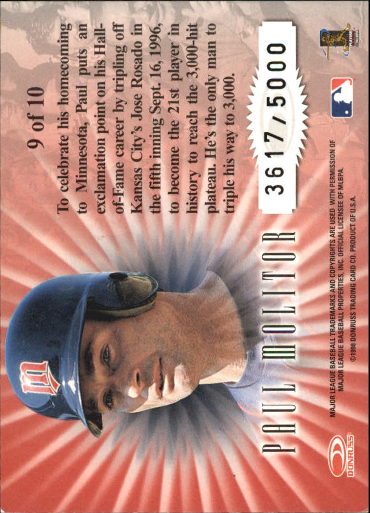 1998 Leaf Rookies and Stars Standing Ovations #9 Paul Molitor back image