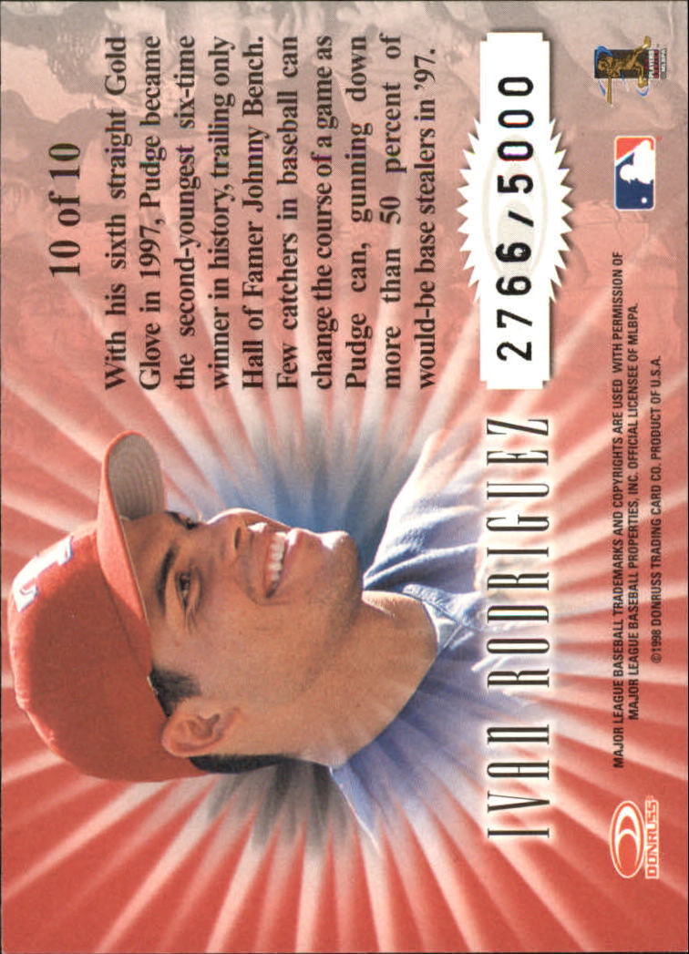 1998 Leaf Rookies and Stars Standing Ovations #10 Ivan Rodriguez back image