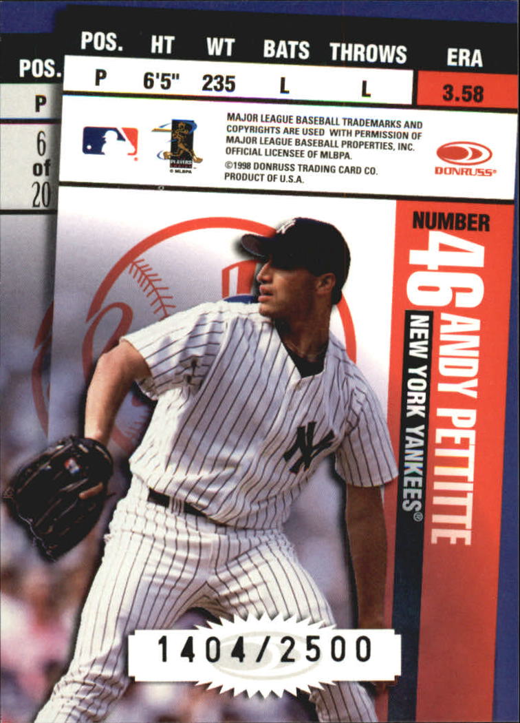 1998 Leaf Rookies and Stars Ticket Masters #6 D.Jeter/A.Pettitte back image