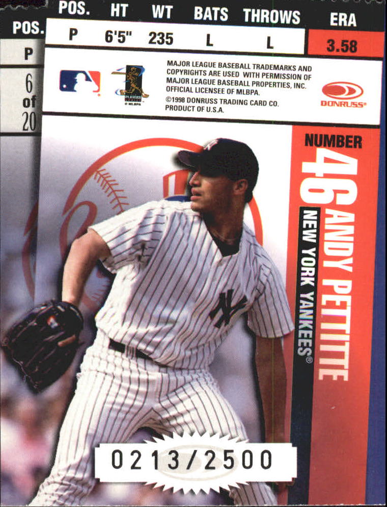 1998 Leaf Rookies and Stars Ticket Masters Die Cuts #6 D.Jeter/A.Pettitte back image