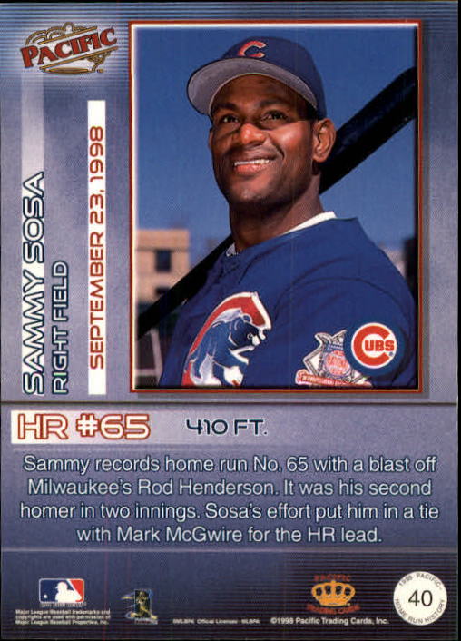 1998 Pacific #40 Tom Gordon back image