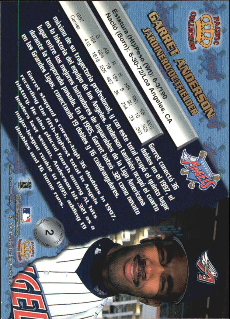 1998 Pacific Platinum Blue #2 Garret Anderson back image
