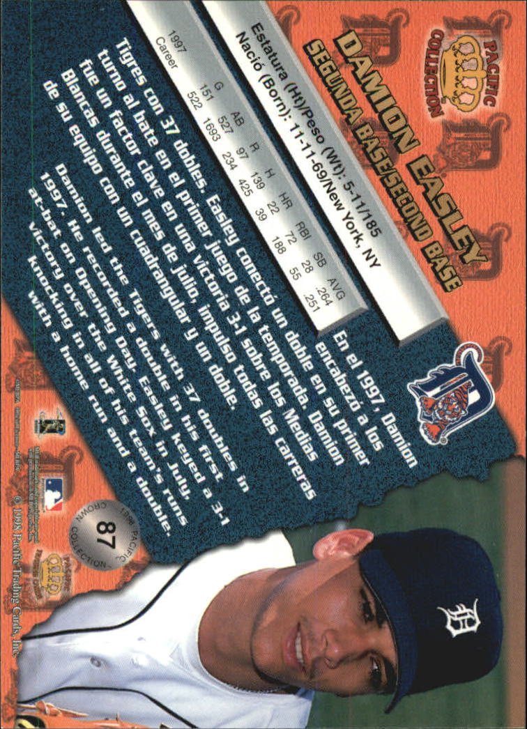 1998 Pacific Platinum Blue #87 Damion Easley back image
