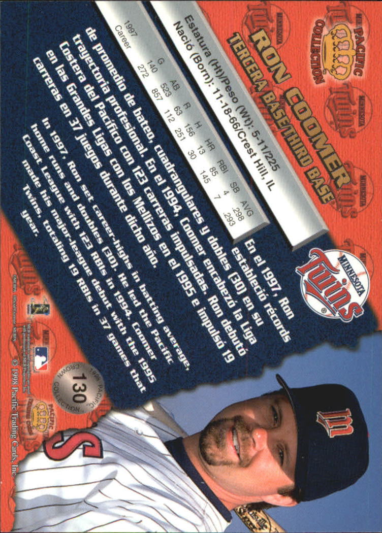 1998 Pacific Platinum Blue #130 Ron Coomer back image
