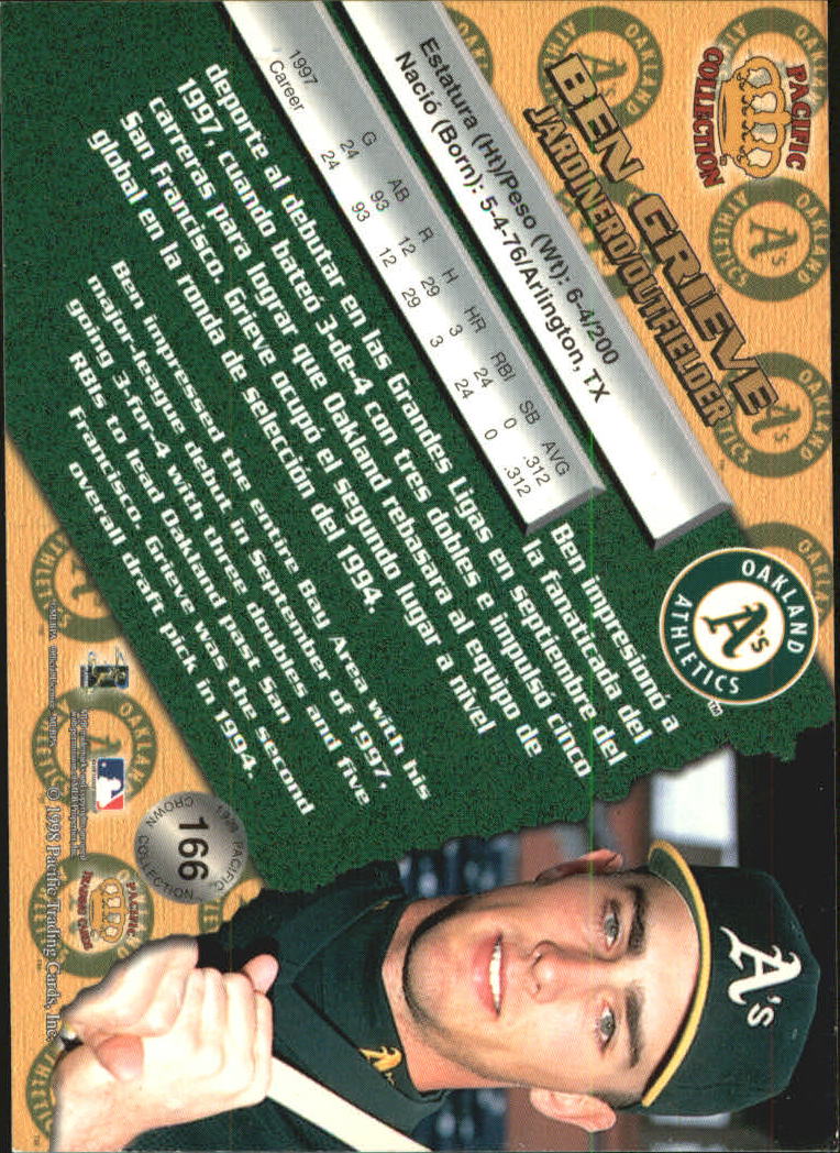 1998 Pacific Silver #166 Ben Grieve back image