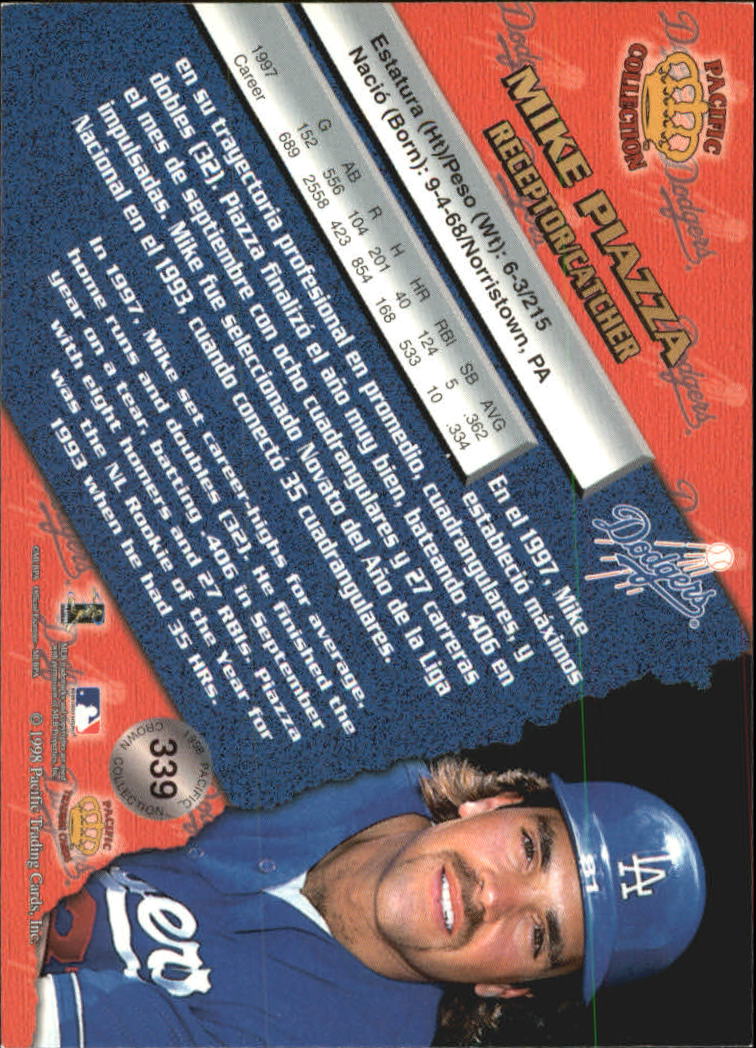 1998 Pacific Silver #339 Mike Piazza back image