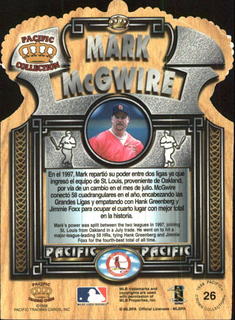 1998 Pacific Gold Crown Die Cuts #26 Mark McGwire back image