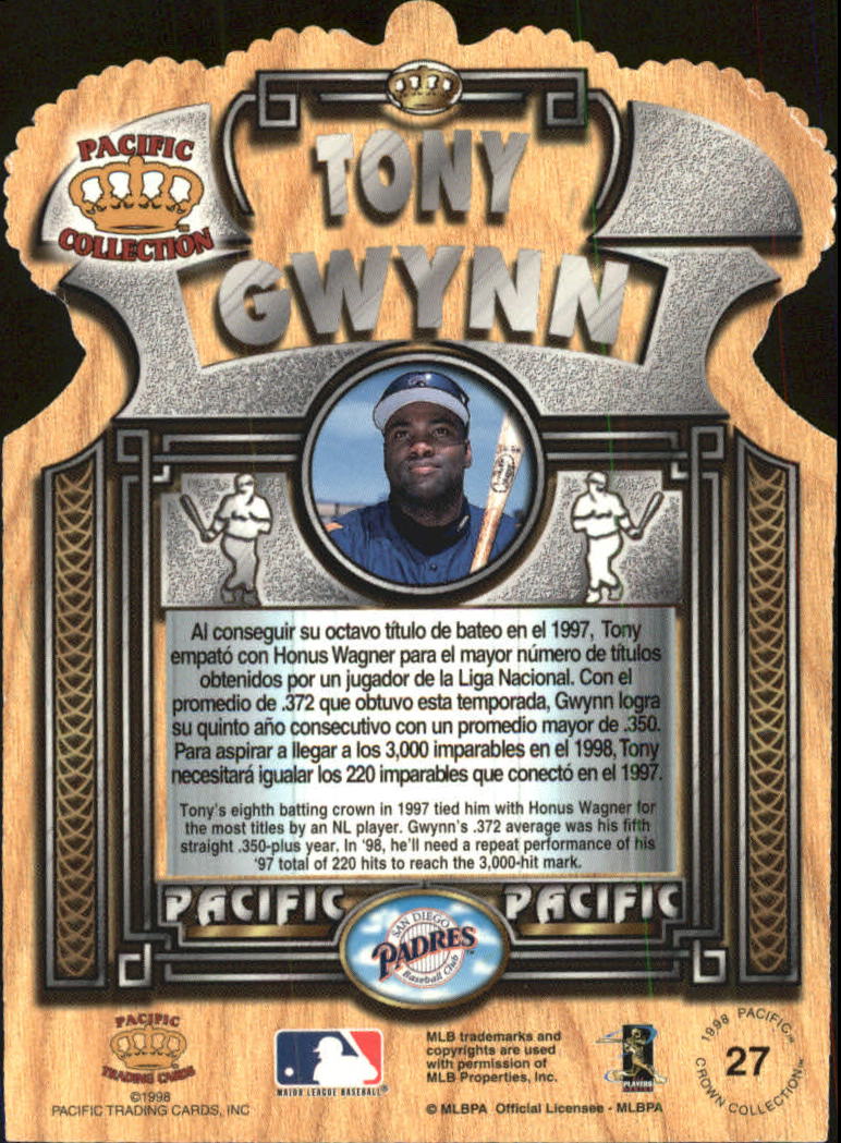 1998 Pacific Gold Crown Die Cuts #27 Tony Gwynn back image