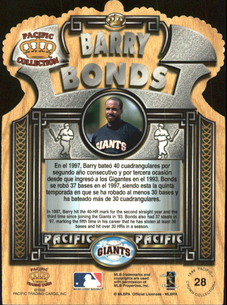 1998 Pacific Gold Crown Die Cuts #28 Barry Bonds back image