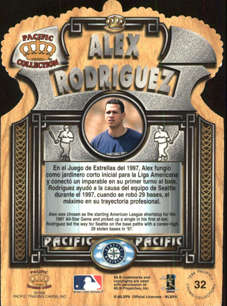 1998 Pacific Gold Crown Die Cuts #32 Alex Rodriguez back image