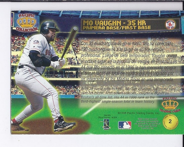 1998 Pacific Home Run Hitters #2 Mo Vaughn back image