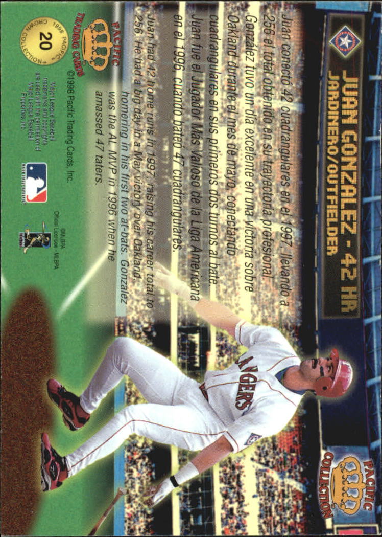 1998 Pacific Home Run Hitters #20 Juan Gonzalez back image