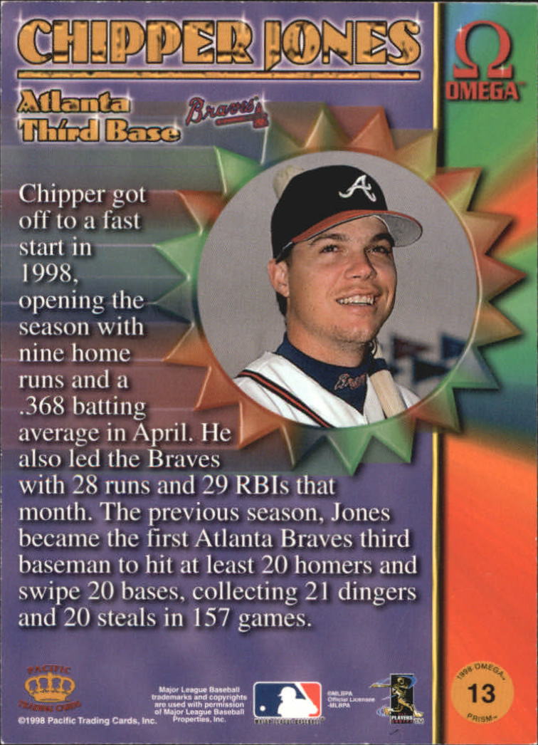 1998 Pacific Omega Prisms #13 Chipper Jones back image