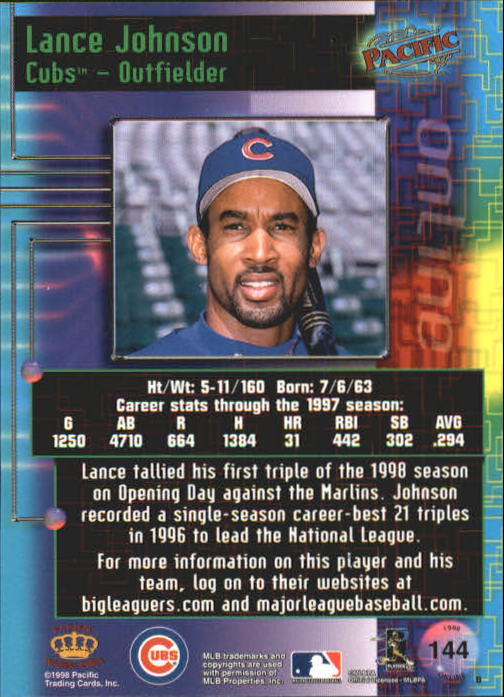 1998 Pacific Online #144 Lance Johnson back image