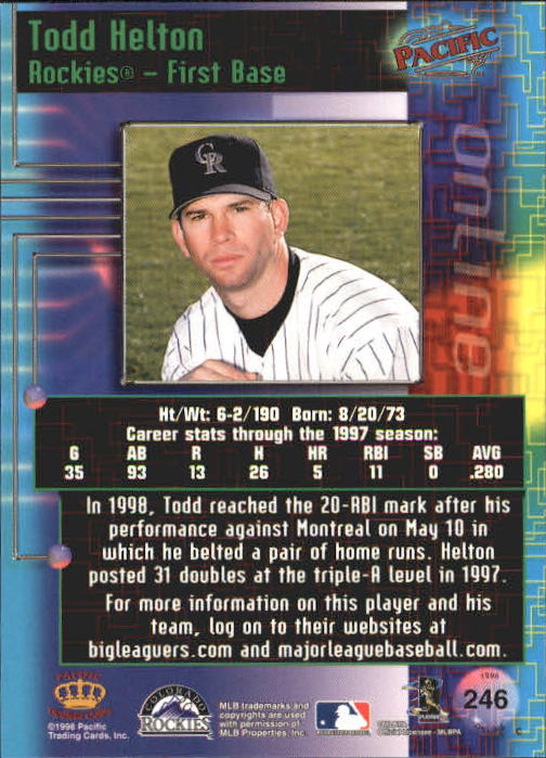1998 Pacific Online #246 Todd Helton back image