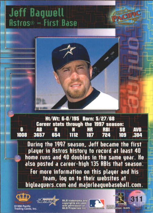 1998 Pacific Online #311 Jeff Bagwell* back image
