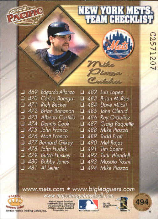 1998 Pacific Online #494 Mike Piazza TC back image