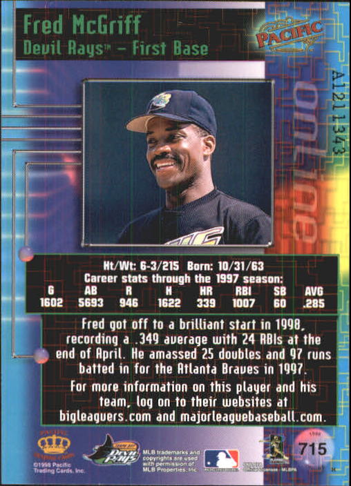 1998 Pacific Online #715 Fred McGriff back image