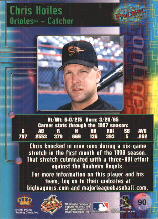 1998 Pacific Online Red #90 Chris Hoiles back image