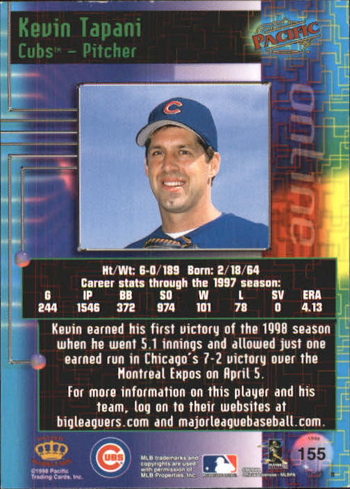 1998 Pacific Online Red #155 Kevin Tapani back image