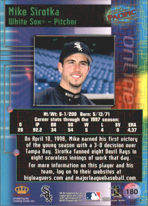1998 Pacific Online Red #180 Mike Sirotka back image