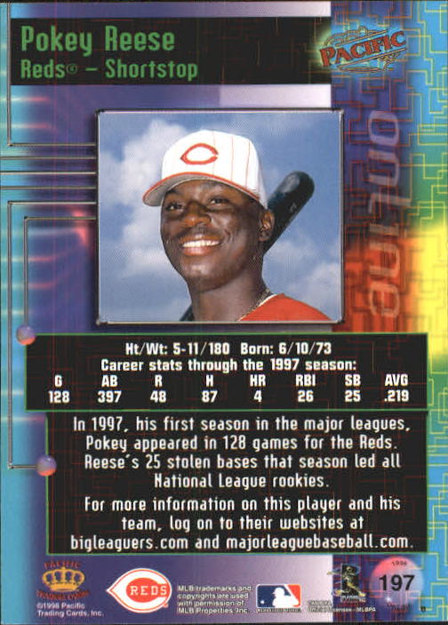 1998 Pacific Online Red #197 Pokey Reese back image