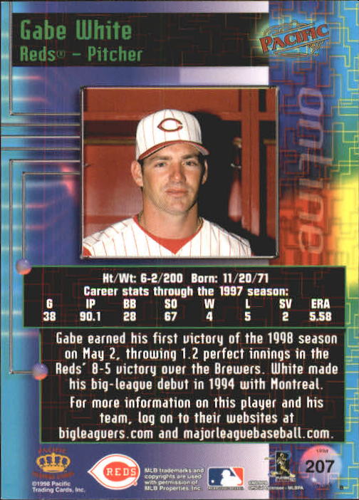 1998 Pacific Online Red #207 Gabe White back image