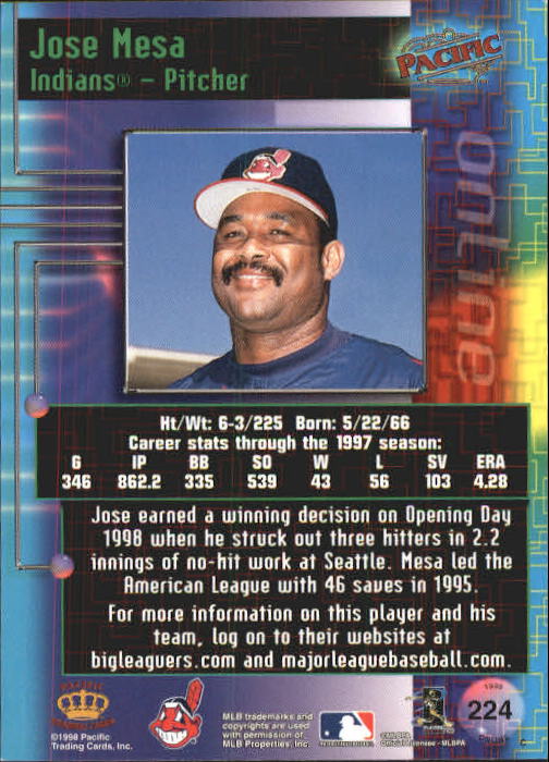 1998 Pacific Online Red #224 Jose Mesa back image