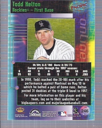 1998 Pacific Online Red #246 Todd Helton back image