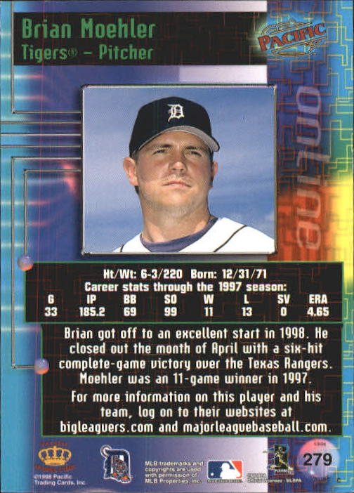 1998 Pacific Online Red #279 Brian Moehler back image