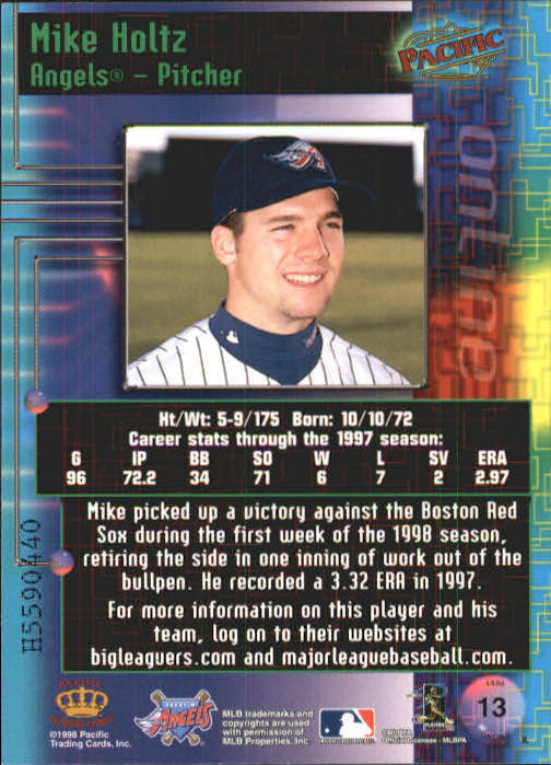 1998 Pacific Online Web Cards #13 Mike Holtz back image