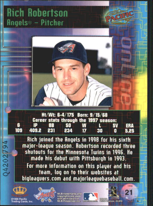 1998 Pacific Online Web Cards #21 Rich Robertson back image