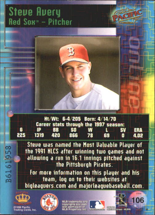 1998 Pacific Online Web Cards #106 Steve Avery back image