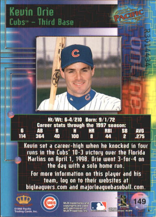 1998 Pacific Online Web Cards #149 Kevin Orie back image