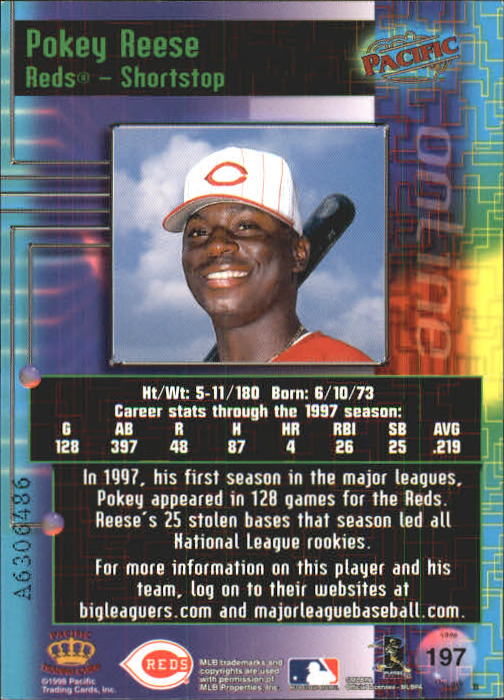 1998 Pacific Online Web Cards #197 Pokey Reese back image
