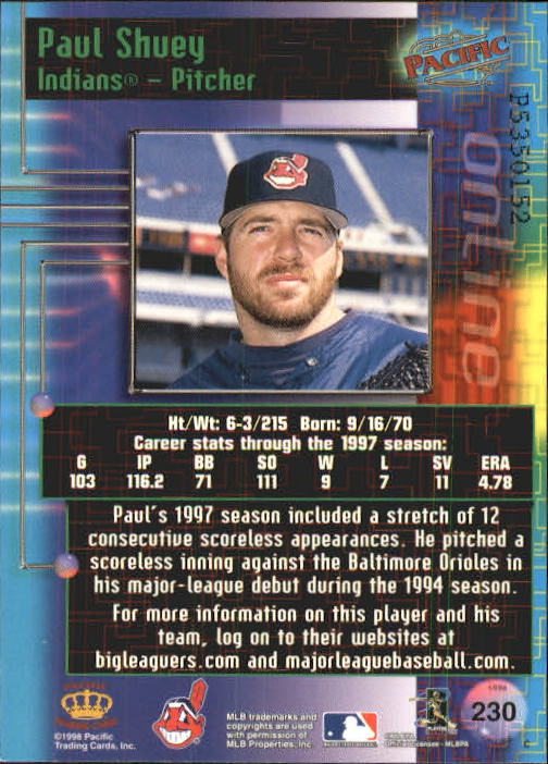 1998 Pacific Online Web Cards #230 Paul Shuey back image