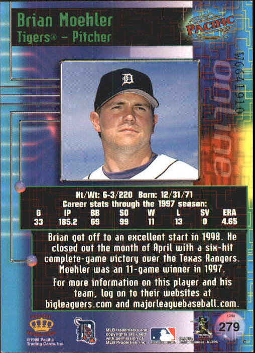1998 Pacific Online Web Cards #279 Brian Moehler back image