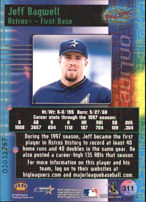 1998 Pacific Online Web Cards #311B Jeff Bagwell Hitting back image