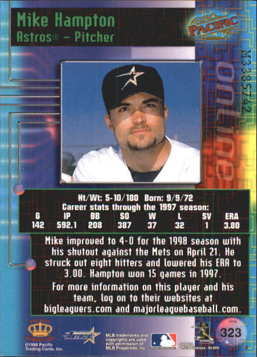1998 Pacific Online Web Cards #323 Mike Hampton back image