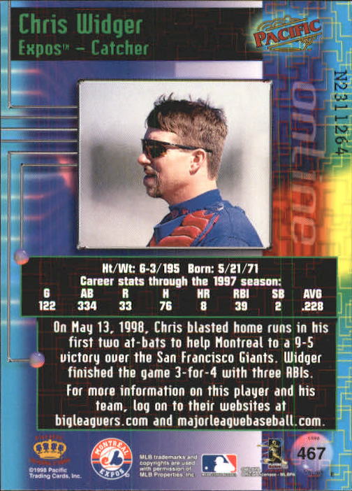 1998 Pacific Online Web Cards #467 Chris Widger back image