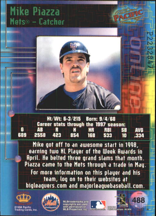 1998 Pacific Online Web Cards #488A Mike Piazza Hitting back image