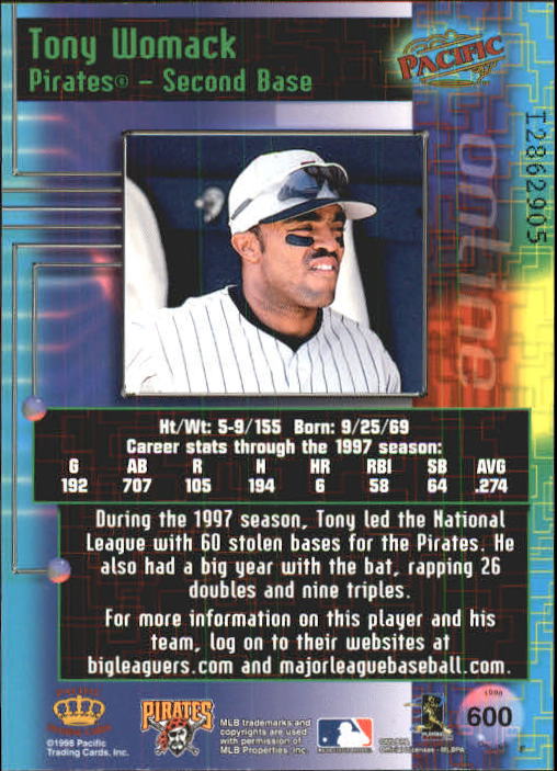 1998 Pacific Online Web Cards #600 Tony Womack back image
