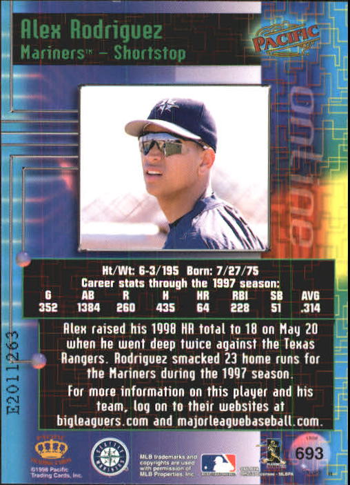 1998 Pacific Online Web Cards #693B Alex Rodriguez Hitting back image