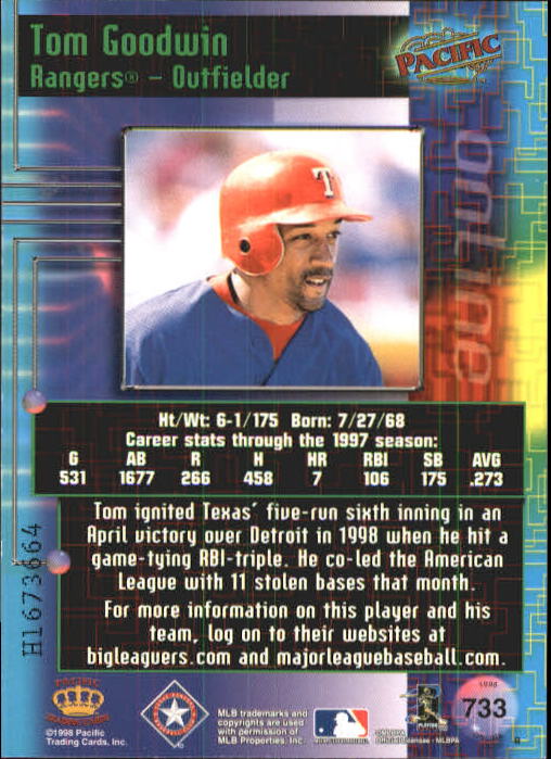 1998 Pacific Online Web Cards #733 Tom Goodwin back image