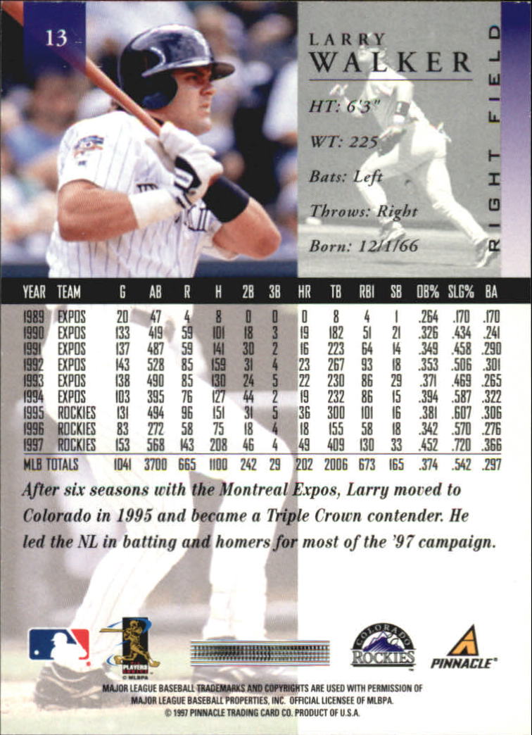 Larry Walker 1996 Score #13 Colorado Rockies Baseball Card